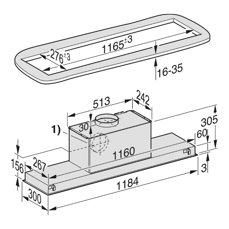Máy hút mùi âm trần Miele DA 2628 5 Kích thước máy hút mùi âm trần Miele DA 2628