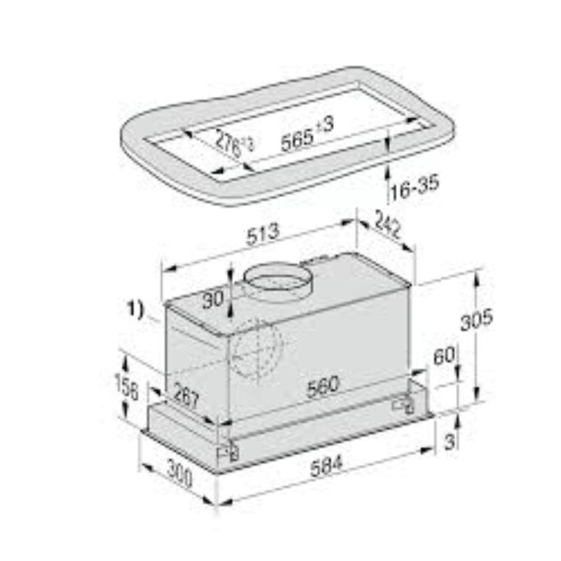 Máy hút mùi âm trần Miele DA 2668-60cm 5 Kích thước máy hút mùi âm trần Miele DA 2668-60cm