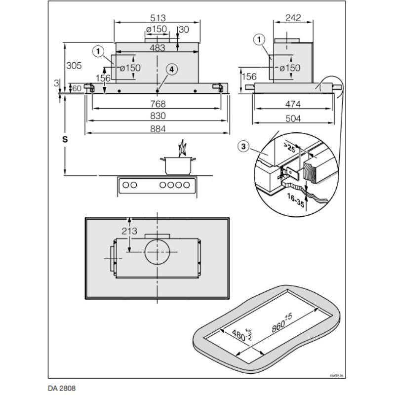 Máy hút mùi âm trần Miele DA 2808 CLST 5 Kích thước máy hút mùi âm trần Miele DA 2808 CLST