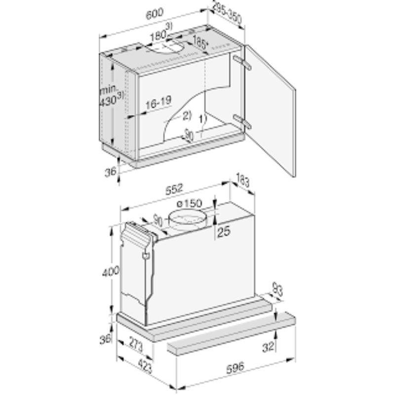 Máy hút mùi âm tủ Miele DAS 2620 EDST 5 Kích thước máy hút mùi âm tủ Miele DAS 2620 EDST