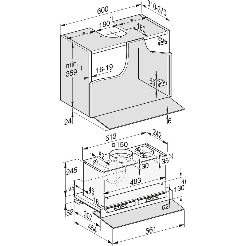 Máy hút mùi âm tủ Miele DAS 4640 5 Kích thước máy hút mùi âm tủ Miele DAS 4640