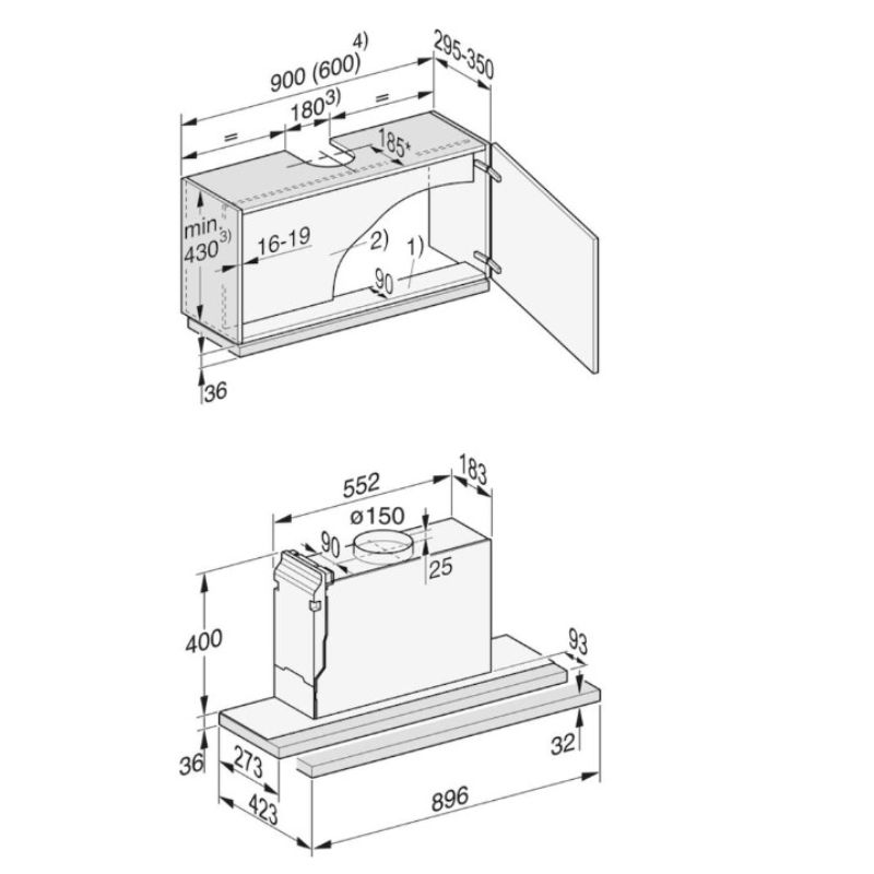 Máy hút mùi âm tủ Miele DAS 4920 EDST 5 Kích thước máy hút mùi âm tủ Miele DAS 4920 EDST