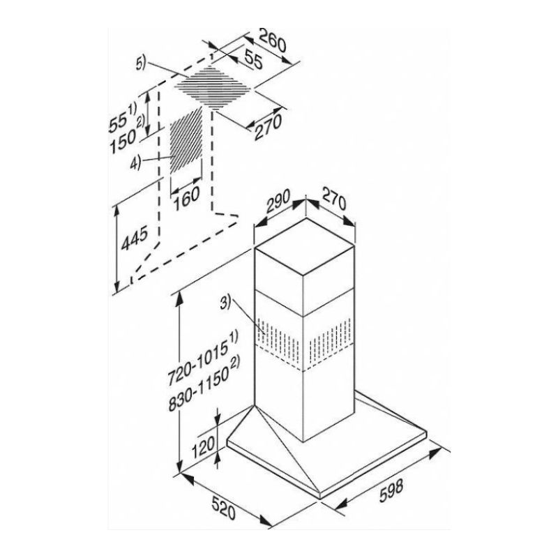 Máy hút mùi áp tường Miele DA 396-7 W 5 Kích thước máy hút mùi áp tường Miele DA 396-7 W