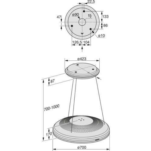 Máy hút mùi đảo Miele DA 7078 D 7 Kích thước máy hút mùi đảo Miele DA 7078 D