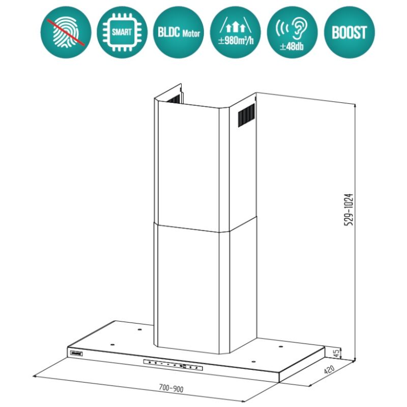 Máy Hút Mùi GRANDX GX H90T65 3 Kích thước Máy Hút Mùi GRANDX GX H90T65