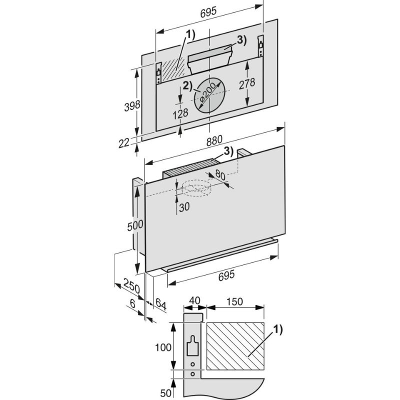 Máy hút mùi treo tường Miele DA 9091 W 5 Kích thước máy hút mùi treo tường Miele DA 9091 W
