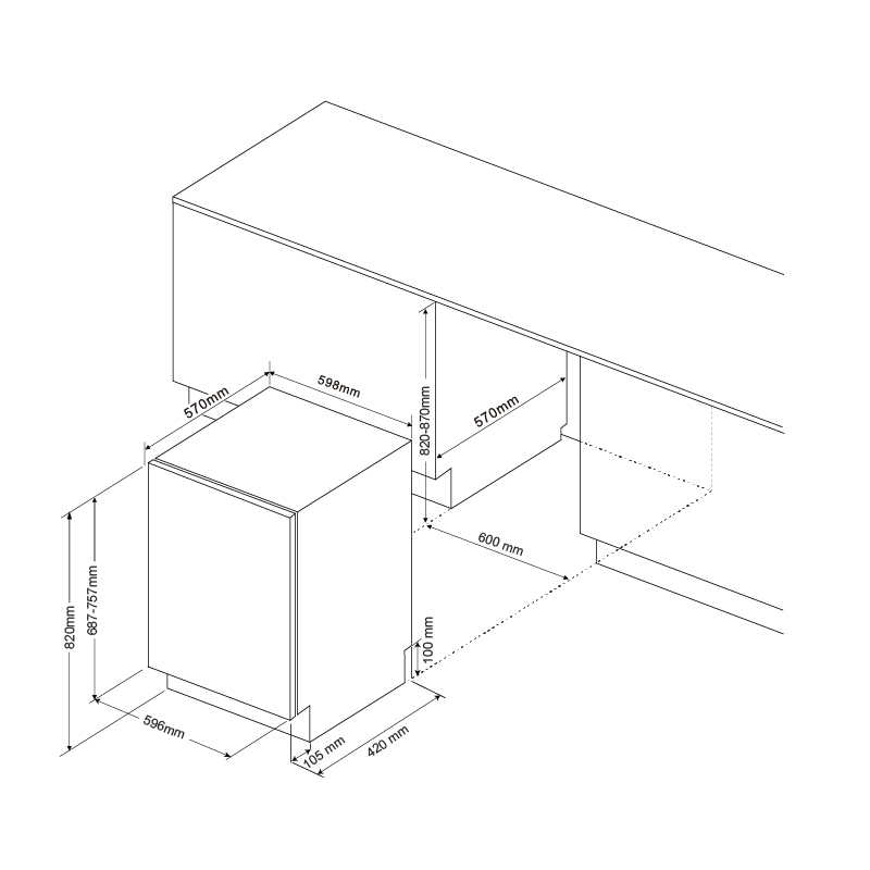 Máy rửa chén Malloca MDW14-B09FI 6 Kích Thước Máy rửa chén MDW14-B09FI