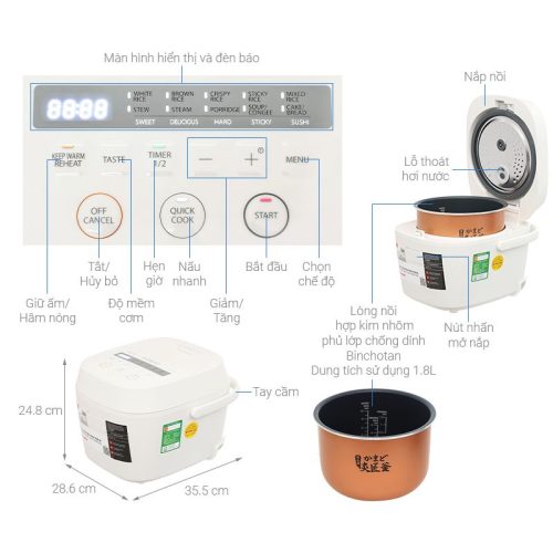 Nồi cơm điện tử Toshiba 1.8 lít RC-18DR5UVN(W) 9 Kích thước nồi cơm điện tử Toshiba 1.8 lít RC-18DR5UVN(W)