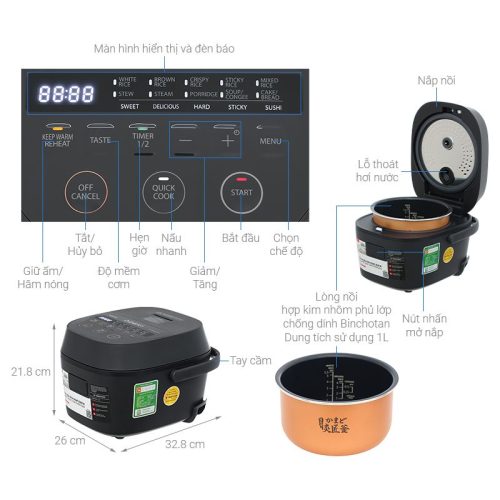 Nồi cơm điện tử Toshiba 1 lít RC-10DR5UVN(H) 6 Kích thước nồi cơm điện tử Toshiba 1 lít RC-10DR5UVN(H)