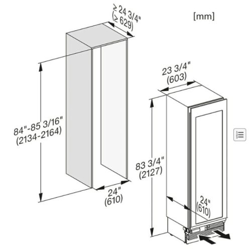 Tủ bảo quản rượu vang Miele KWT 2672 Vis 7 Kích thước tủ bảo quản rượu vang Miele KWT 2672 Vis