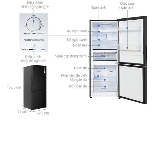 Tủ lạnh 2 cánh ngăn đá dưới Inverter 260 lít Aqua AQR-B310MA(FB) 7 Kích Thước Tủ lạnh 2 cánh ngăn đá dưới Inverter 260 lít Aqua AQR-B310MA(FB)
