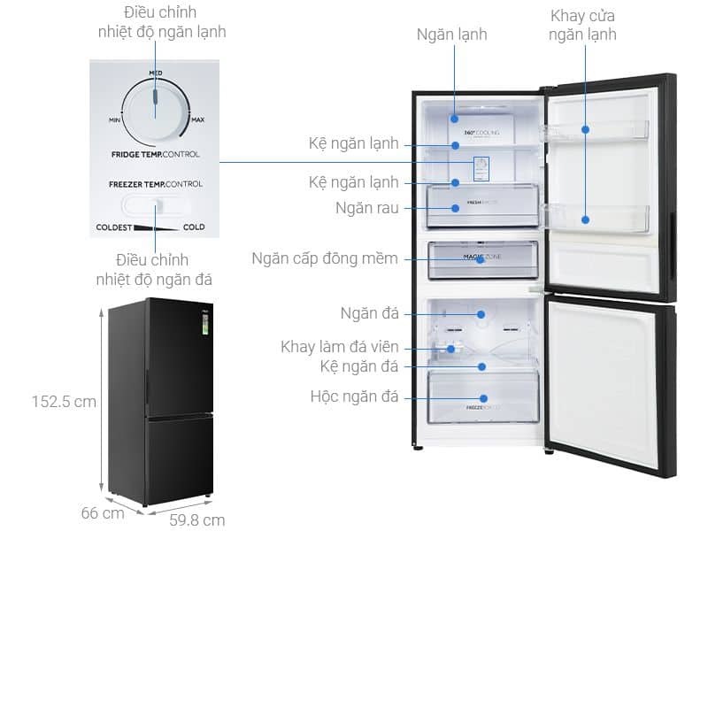 Tủ lạnh 2 cánh ngăn đá dưới Inverter 260 lít Aqua AQR-B310MA(FB) 5 Kích Thước Tủ lạnh 2 cánh ngăn đá dưới Inverter 260 lít Aqua AQR-B310MA(FB)