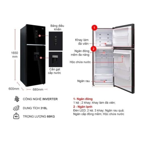 Tủ lạnh 2 cánh ngăn đá trên Inverter 318 lít Aqua AQR-T369FA(WGB) 7 Kích Thước Tủ lạnh 2 cánh ngăn đá trên Inverter 318 lít Aqua AQR-T369FA(WGB)