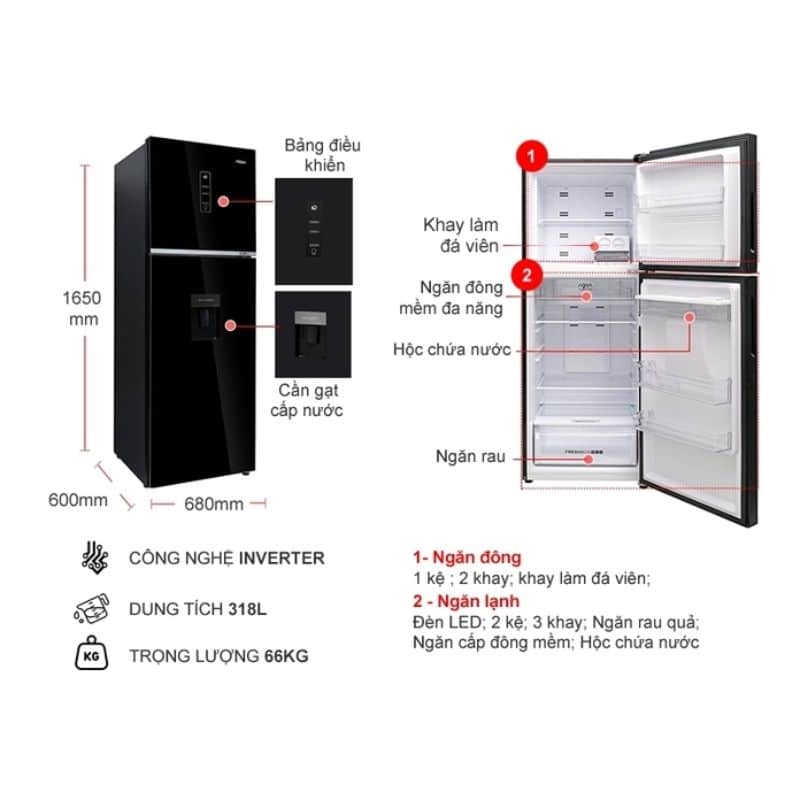 Tủ lạnh 2 cánh ngăn đá trên Inverter 318 lít Aqua AQR-T369FA(WGB) 5 Kích Thước Tủ lạnh 2 cánh ngăn đá trên Inverter 318 lít Aqua AQR-T369FA(WGB)