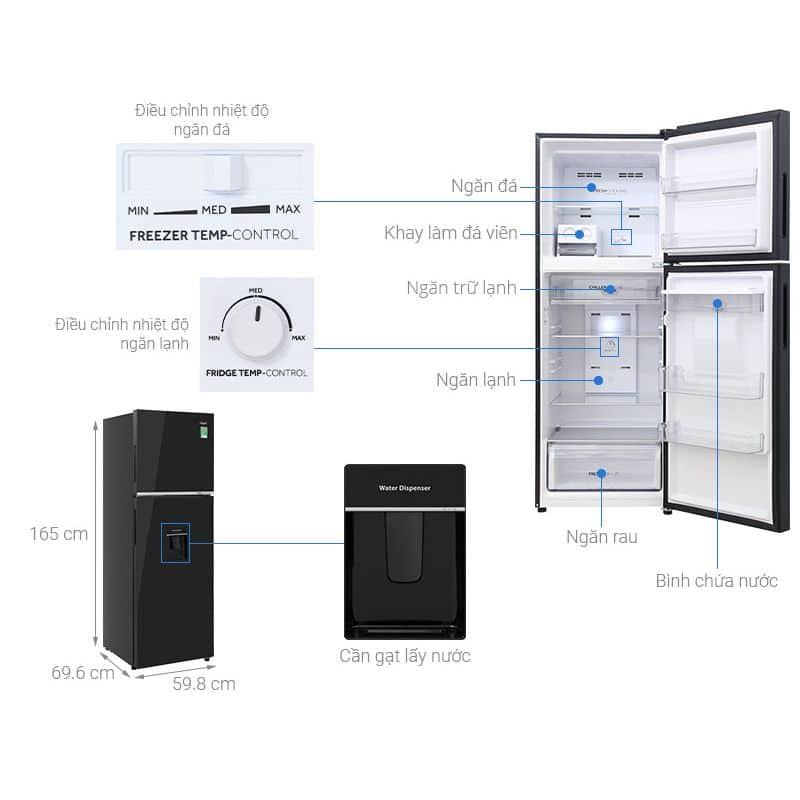 Tủ lạnh 2 cánh ngăn đá trên Inverter 328 lít Aqua AQR-T380FA(WGB) 5 Kích Thước Tủ lạnh 2 cánh ngăn đá trên Inverter 328 lít Aqua AQR-T380FA(WGB)