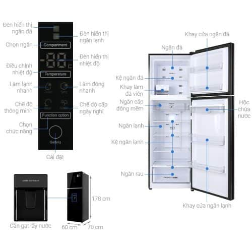 Tủ lạnh 2 cánh ngăn đá trên Inverter 347 lít Aqua AQR-T389FA(WGB) 7 Kích Thước Tủ lạnh 2 cánh ngăn đá trên Inverter 347 lít Aqua AQR-T389FA(WGB)