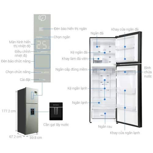 Tủ lạnh 2 cánh ngăn đá trên Inverter 347 lít Aqua AQR-T390FA(WGM) 7 Kích Thước Tủ lạnh 2 cánh ngăn đá trên Inverter 347 lít Aqua AQR-T390FA(WGM)
