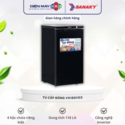 Tủ đông đứng Sanaky Inverter VH160VD3 118 lít