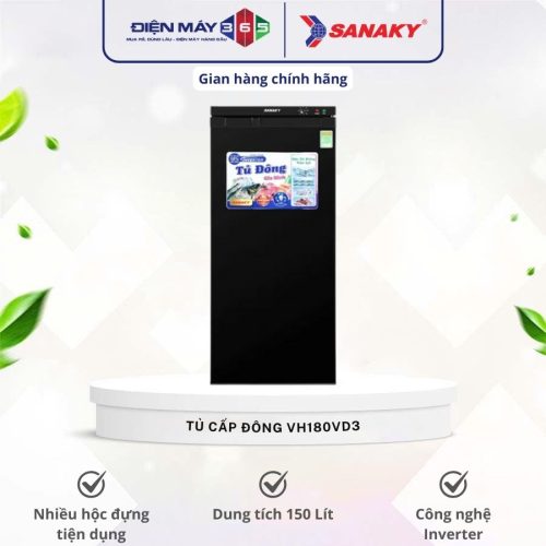 Tủ đông đứng Sanaky inverter VH180VD3 150 lít