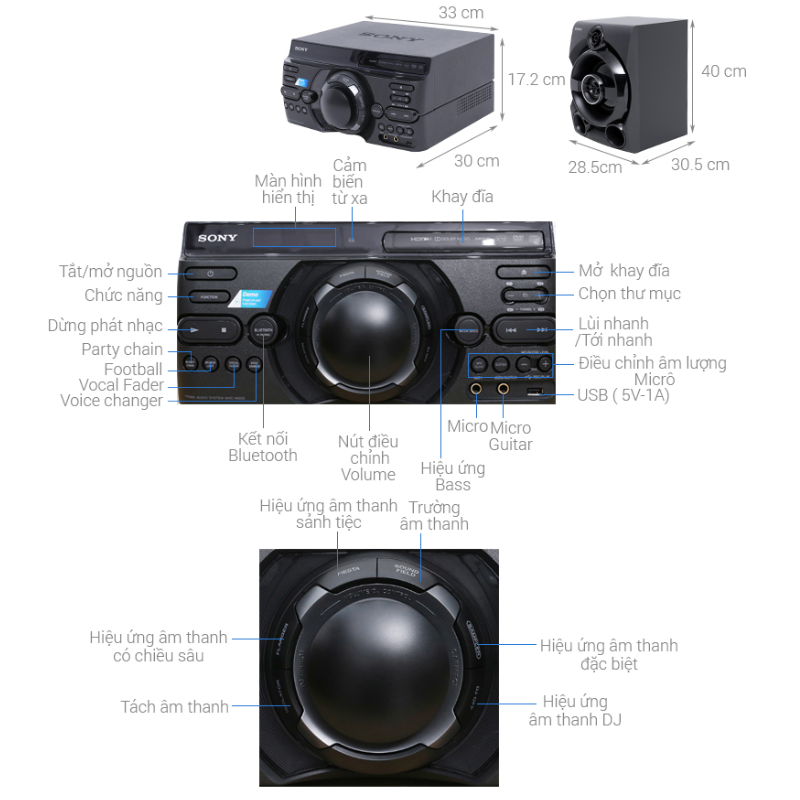 Dàn âm thanh Hifi SONY MHC-M60D//C SP6 5 Kích thước Dàn âm thanh Hifi SONY MHC-M60D//C SP6