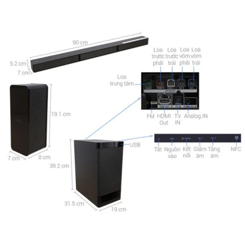 Dàn âm thanh Soundbar Sony HT-RT3//M SP1 7 Kích thước Dàn âm thanh Soundbar Sony HT-RT3//M SP1