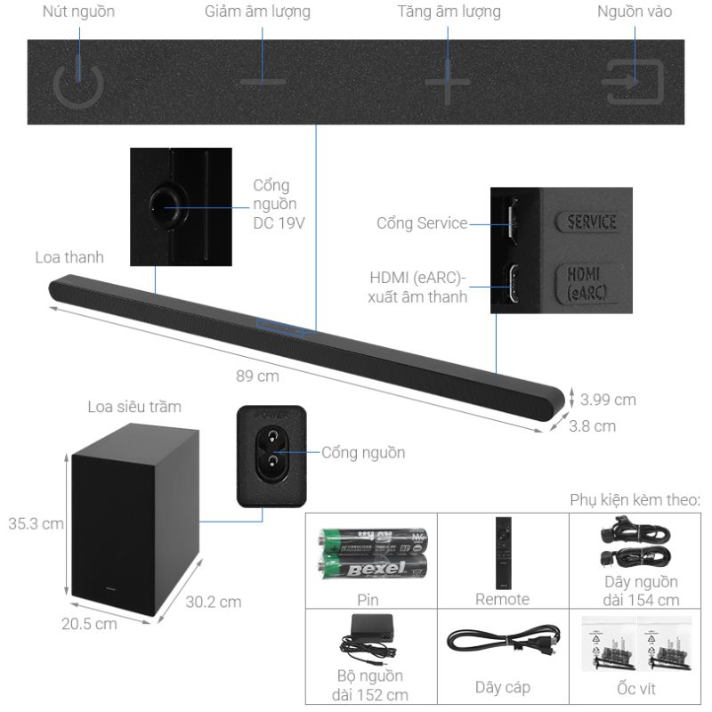 Loa Thanh Samsung HW-S700D/XV 250W 6 Kích thước loa thanh Samsung HW-S700D/XV 250W