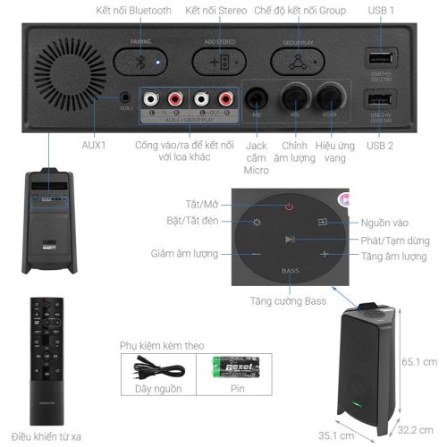 Loa tháp Samsung MX-T50/XV 500W 11 Kích thước loa tháp Samsung MX-T50/XV 500W