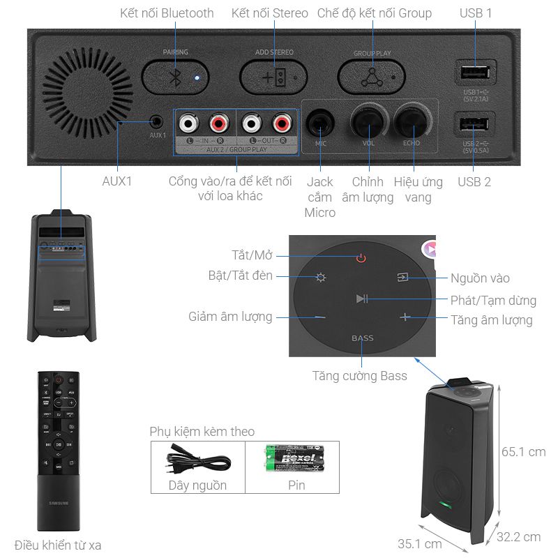 Loa tháp Samsung MX-T50/XV 500W 7 Kích thước loa tháp Samsung MX-T50/XV 500W