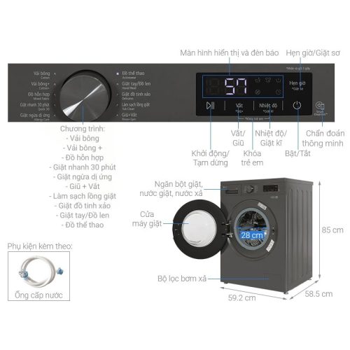 Máy giặt LG Inverter 9 kg FB1209S6M 8 Kích thước máy giặt LG Inverter 9 kg FB1209S6M