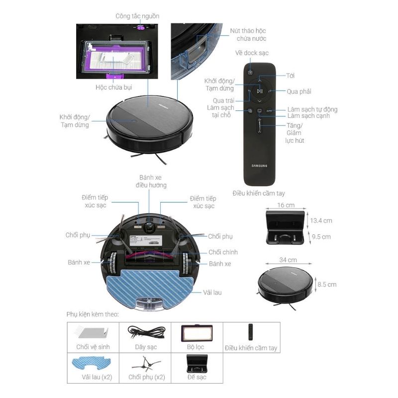 Robot hút bụi lau nhà Samsung VR05R5050WK/SV 6 Kích Thước Robot hút bụi lau nhà Samsung VR05R5050WK/SV