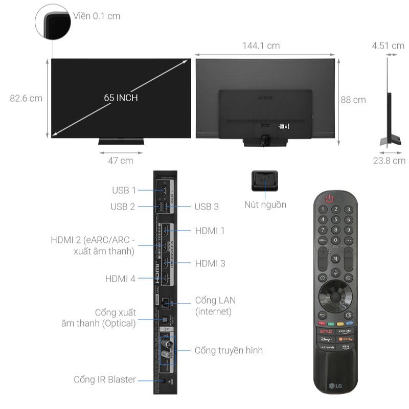 Smart Tivi OLED LG AI 4K 65 inch 65C3PSA 5 Kích thước smart Tivi OLED LG AI 4K 65 inch 65C3PSA
