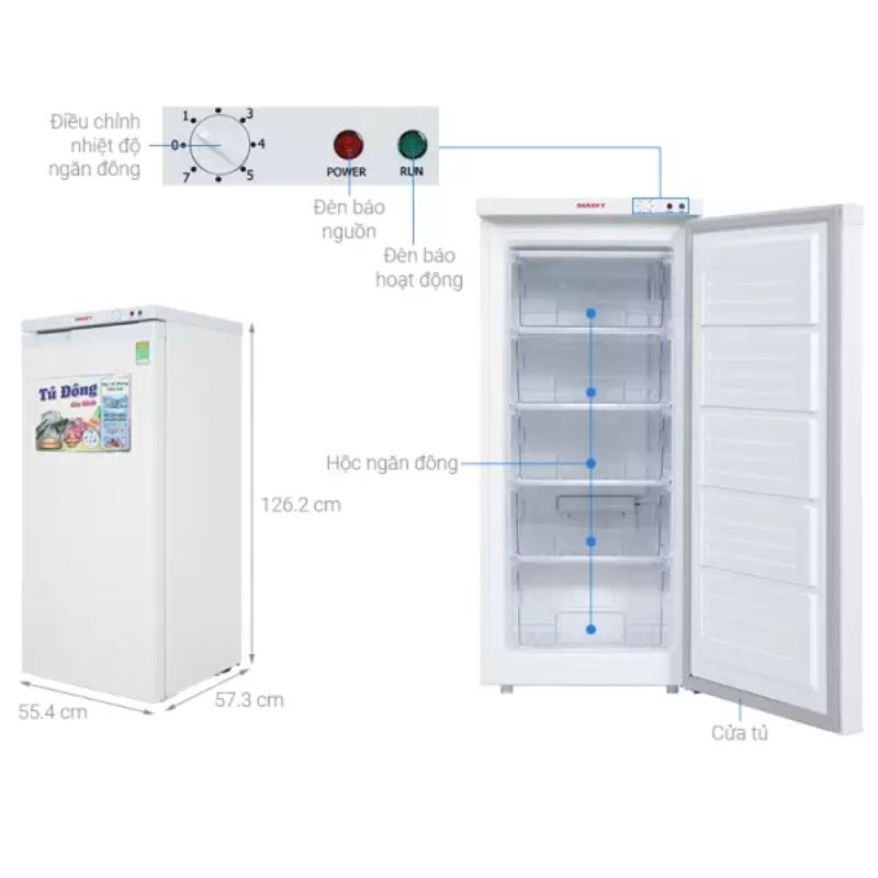 Tủ đông đứng Sanaky VH180VD 150 lít 6 Kích Thước Tủ đông đứng Sanaky VH180VD 150 lít