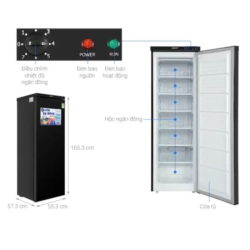 Tủ đông đứng Sanaky VH230VD3 213 lít Inverter 5 Kích Thước Tủ đông đứng Sanaky VH230VD3 213 lít Inverter