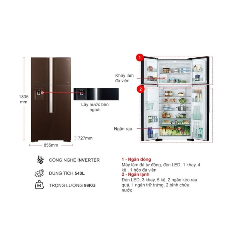 Tủ lạnh Hitachi Inverter 540 lít R-FW690PGV7X GBW 4 Kích thước tủ lạnh Hitachi Inverter 540 lít R-FW690PGV7X GBW