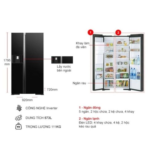 Tủ lạnh Hitachi Inverter 573 lít R-SX800GPGV0 GBK 9 Kích thước tủ lạnh Hitachi Inverter 573 lít R-SX800GPGV0 GBK