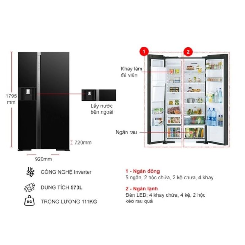 Tủ lạnh Hitachi Inverter 573 lít R-SX800GPGV0 GBK 6 Kích thước tủ lạnh Hitachi Inverter 573 lít R-SX800GPGV0 GBK