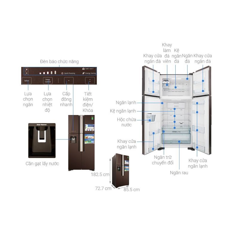 Tủ lạnh Hitachi Inverter 540 lít R-FW690PGV7 GBW 6 Kích thước tủ lạnh Hitachi Inverter 540 lít R-FW690PGV7 GBW