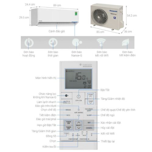 Máy lạnh Panasonic Inverter 1.5 HP CU/CS-U12BKH-8 7 Kích thước máy lạnh Panasonic Inverter 1.5 HP CU/CS-U12BKH-8