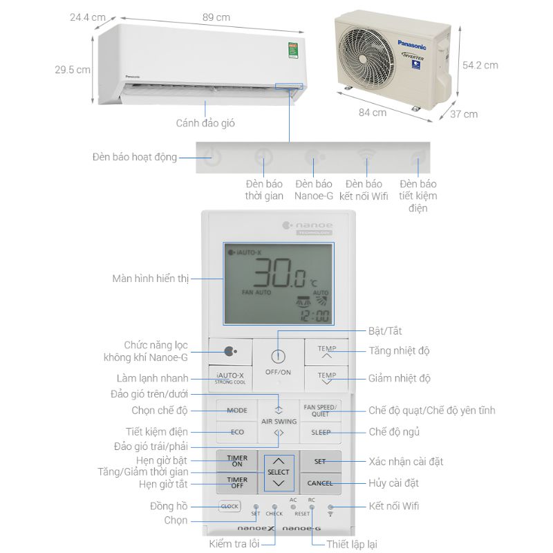 Máy lạnh Panasonic Inverter 1 HP CU/CS-U9BKH-8 6 Kích thước máy lạnh Panasonic Inverter 1 HP CU/CS-U9BKH-8