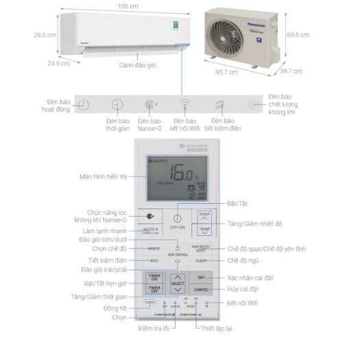 Máy lạnh Panasonic Inverter 2.5 HP CU/CS-XU24BKH-8 9 Kích thước máy lạnh Panasonic Inverter 2.5 HP CU/CS-XU24BKH-8