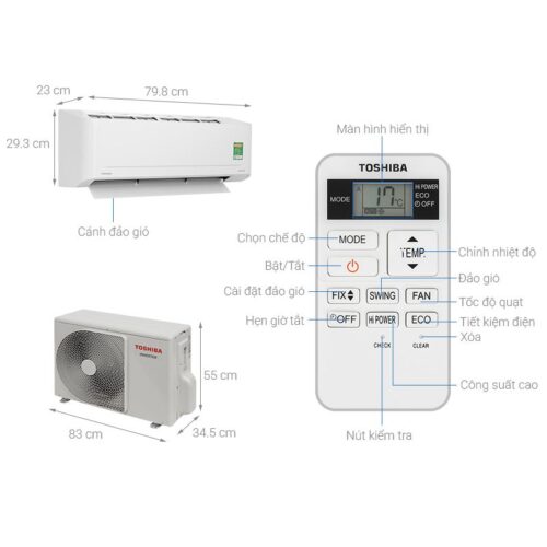 Máy lạnh Toshiba Inverter 2 HP RAS-H18S5KCV2G-V 8 Kích thước máy lạnh Toshiba Inverter 2 HP RAS-H18S5KCV2G-V