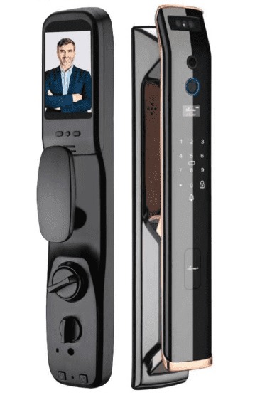 Khóa thông minh nhận diện khuôn mặt Face ID_3D màu đen viền đồng đỏ Demax EL999RC