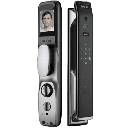 Khóa thông minh nhận diện khuôn mặt Face ID_3D màu xám chì viền đồng đỏ Demax EL999LG