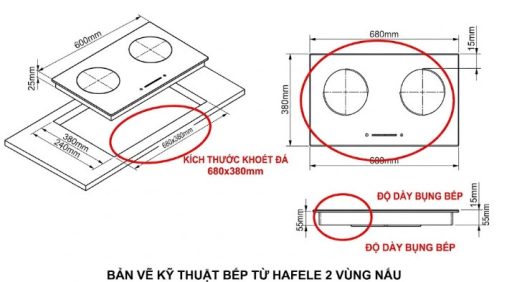 Kinh nghiệm chọn mua bếp từ Hafele 2 Kích thước cắt đá và kiểu dáng lắp đặt bếp từ hafele