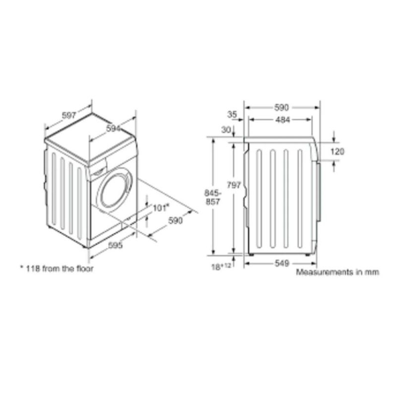 Kích thước của Máy giặt Bosch WAE18161SG Kích thước của Máy giặt Bosch WAE18161SG