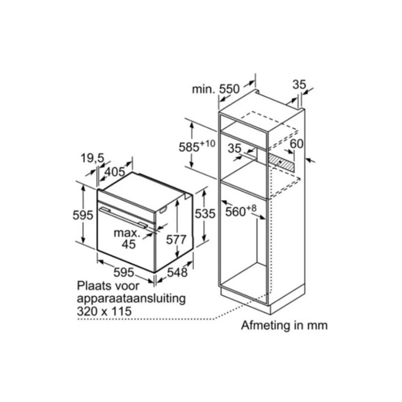 Kích thước của Lò nướng Bosch HBG676ES1 Kích thước của Lò nướng Bosch HBG676ES1