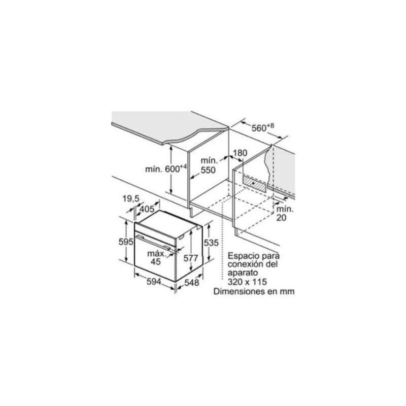 Kích thước của Lò nướng Bosch HRG635BS1 Kích thước của Lò nướng Bosch HRG635BS1