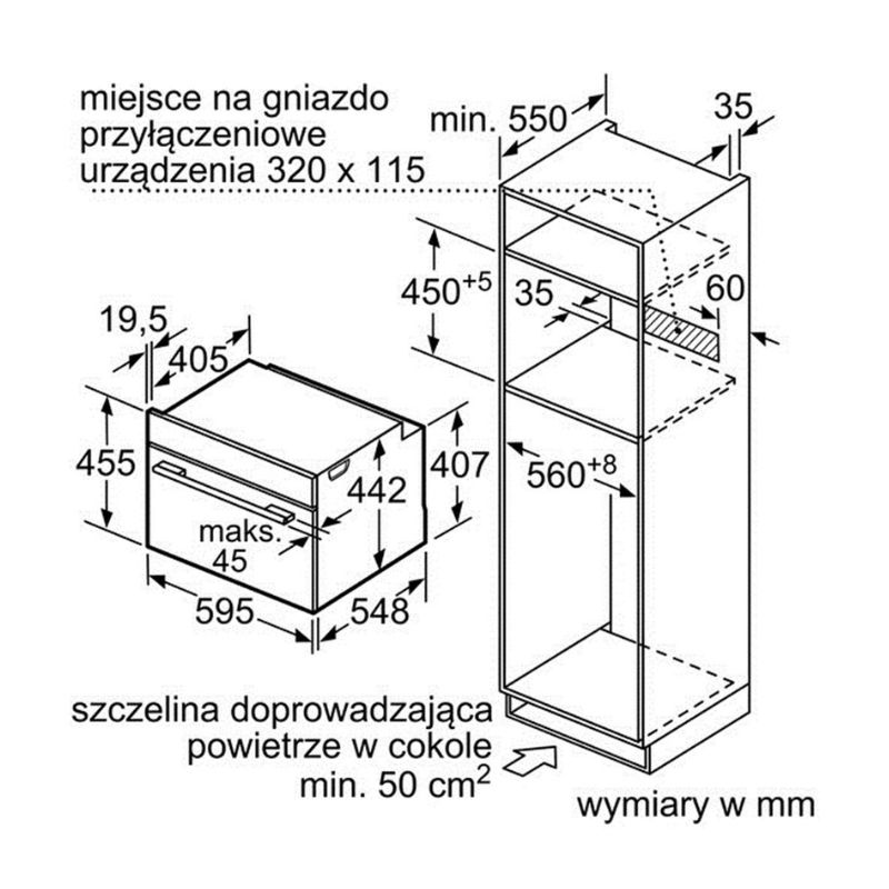 Kích thước Lò nướng kết hợp vi sóng Bosch CMG636BS1 Kích thước Lò nướng kết hợp vi sóng Bosch CMG636BS1
