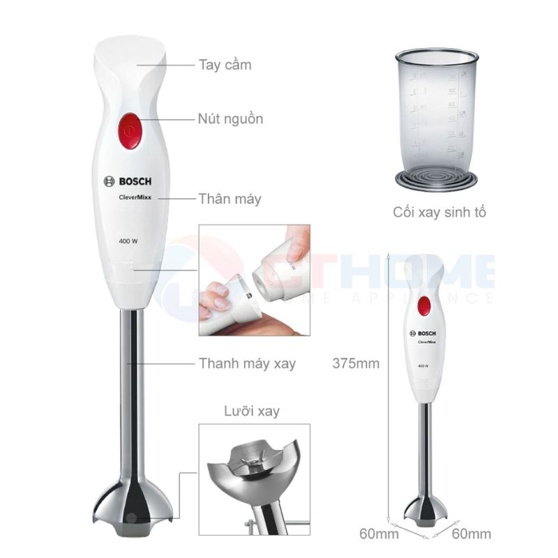 Kích thước máy xay cầm tay Bosch MSM24100 Kích thước máy xay cầm tay Bosch MSM24100