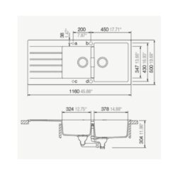 Chậu rửa chén bát Bosch HMH.SIGNUS D-200 MÀU ĐEN 3 Kích thước chậu rửa bát bosch hmh.Signus d-200 màu đen